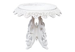 Indian Style Ornately Carved Paint Decorated Pedestal Occasional Table