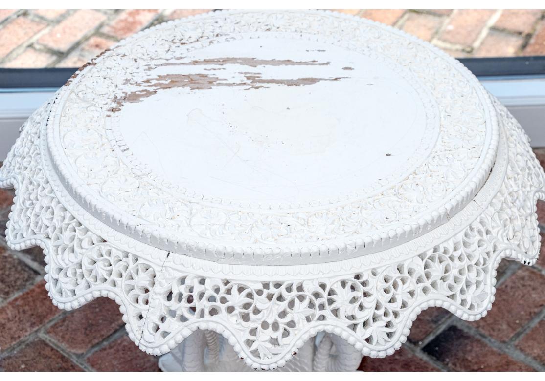 Indian Style Ornately Carved Paint Decorated Pedestal Occasional Table For Sale 1