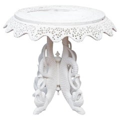 Indian Style Ornately Carved Paint Decorated Pedestal Occasional Table