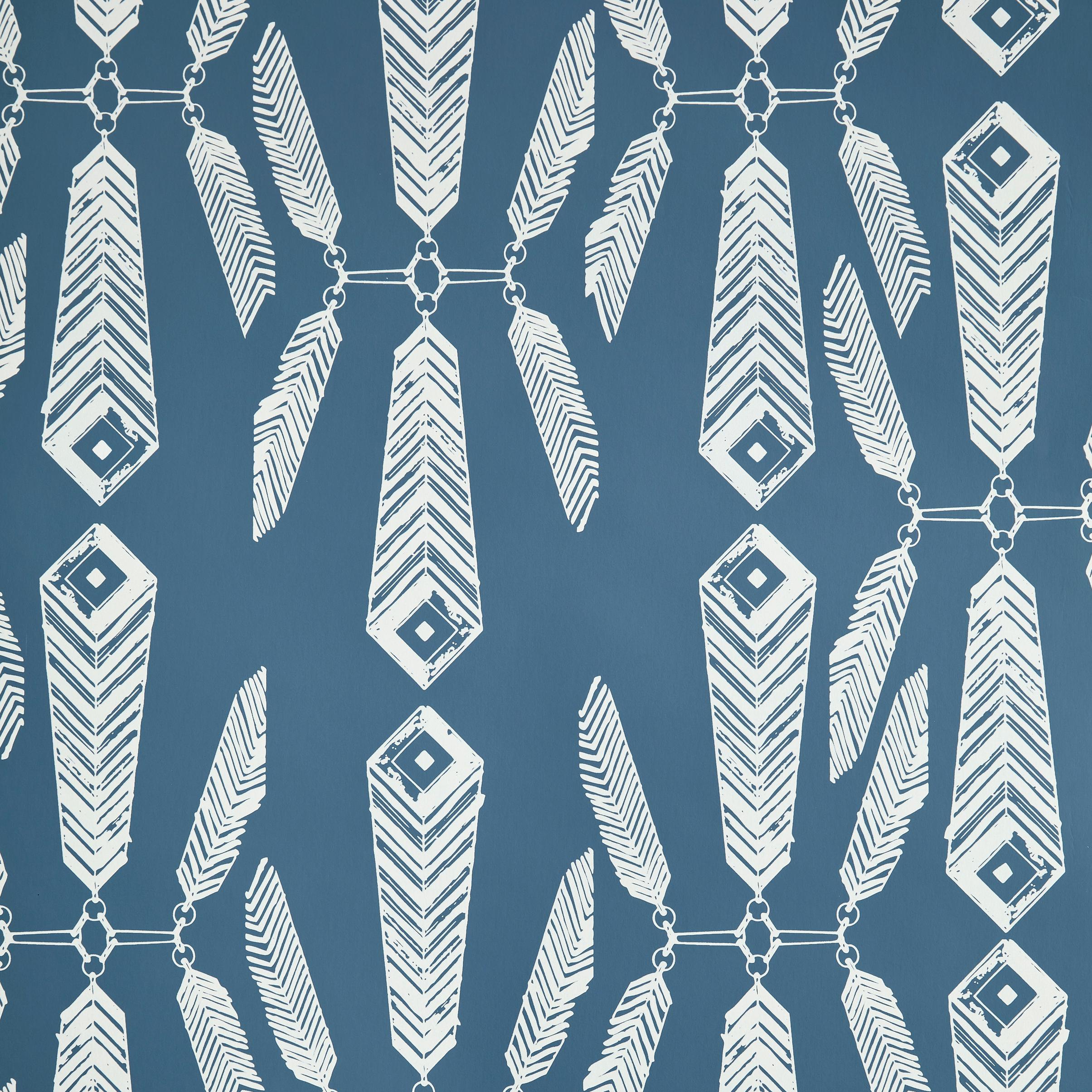 Contemporary Indian Summer Designer Wallpaper in Lagoon 'White on Aegean Blue' For Sale