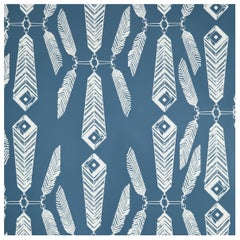 Indian Summer Designer Wallpaper in Lagoon 'White on Aegean Blue'