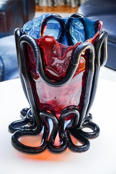 Indian Summer Large Vase by Gaetano Pesce, Cobalt Blue and Red