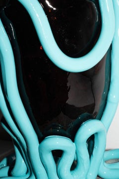 Indian Summer Vase (Large), Clear Fume and Matte Turquoise by Gaetano Pesce