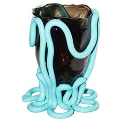 Indian Summer Vase (Large), Clear Fume and Matte Turquoise by Gaetano Pesce