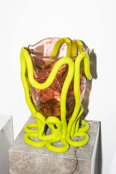 Indian Summer Vase (Large), Clear Pink and Matte Lime by Gaetano Pesce
