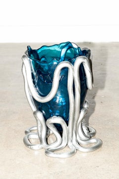 Indian Summer Vase (Large), Clear Turquoise and Silver by Gaetano Pesce