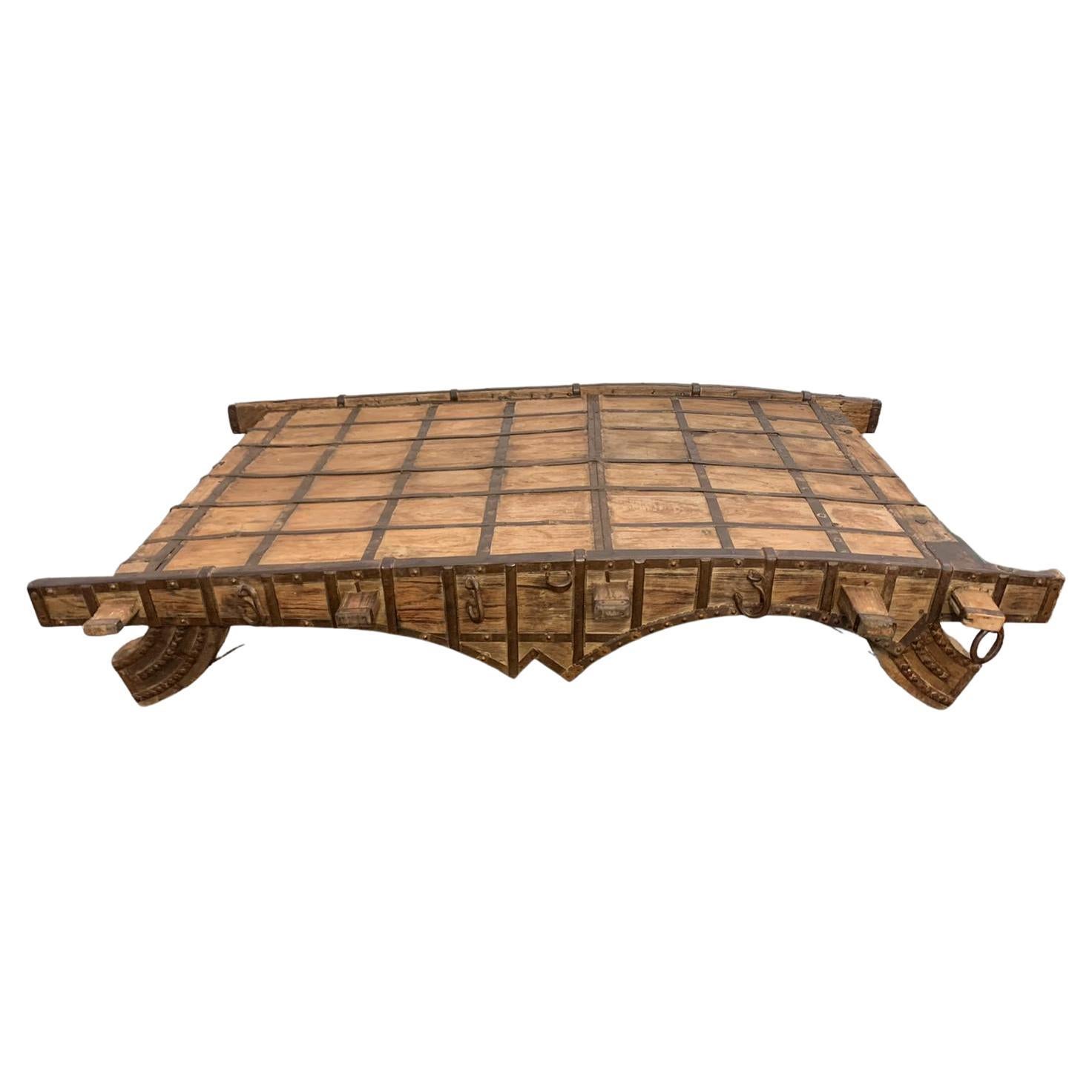 Indian Table in Teak and Wrought Iron