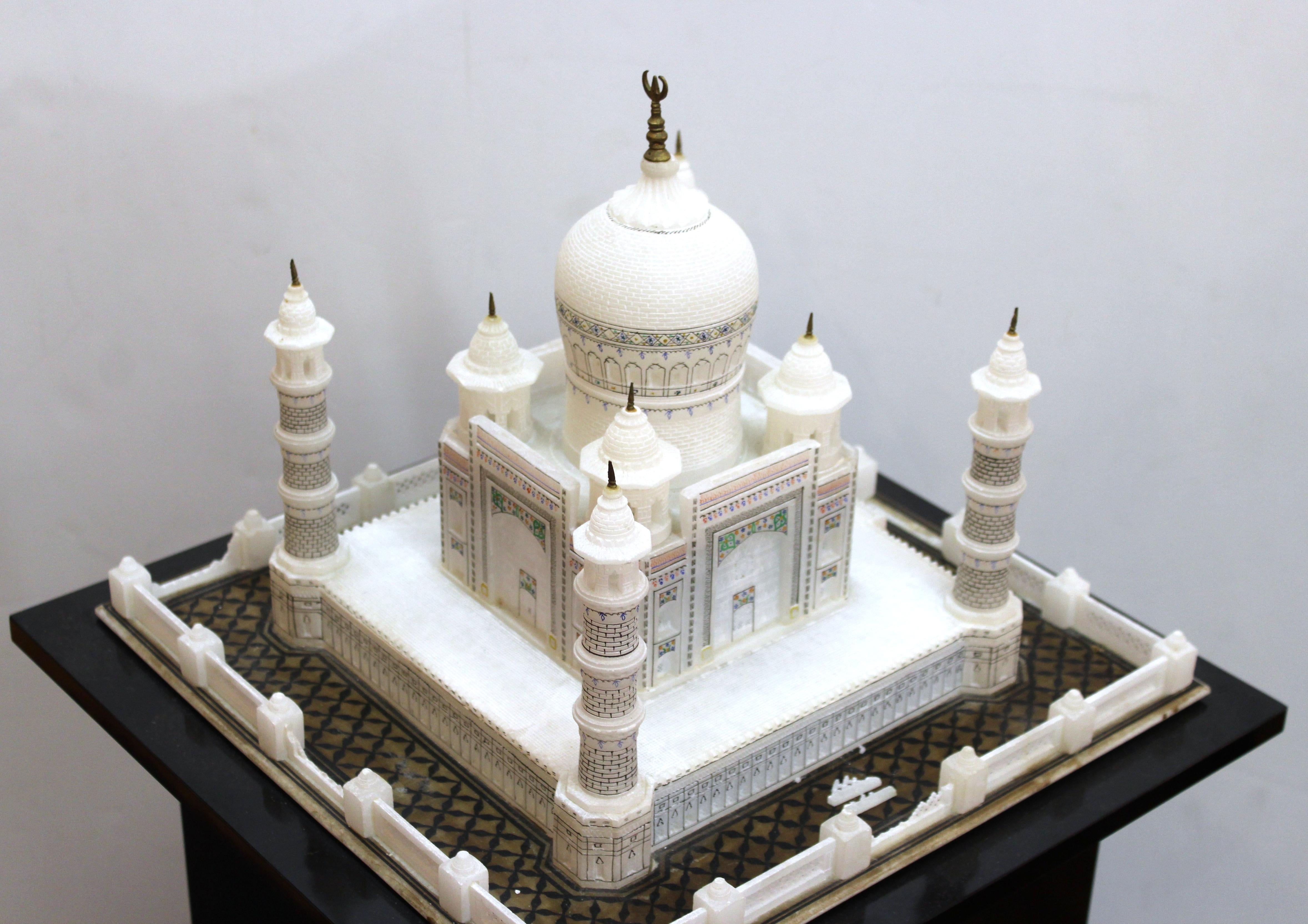 Brass Indian Taj Mahal Alabaster Hand-Carved Architectural Model
