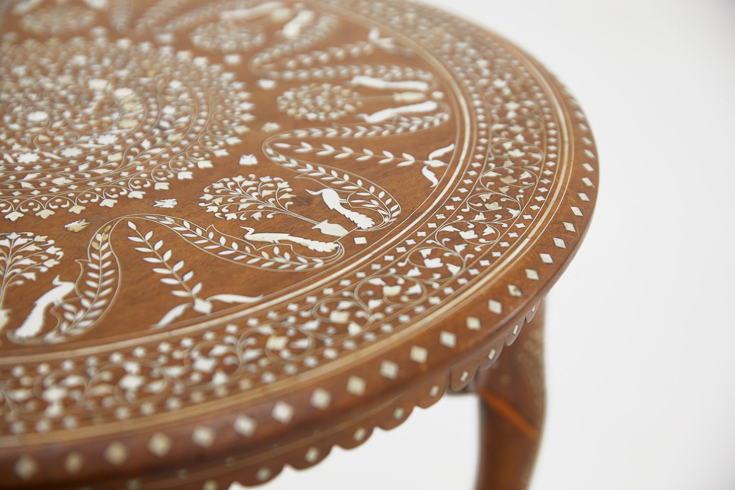 Indian Teak and Bone Inlaid Occasional Table (Intarsie)