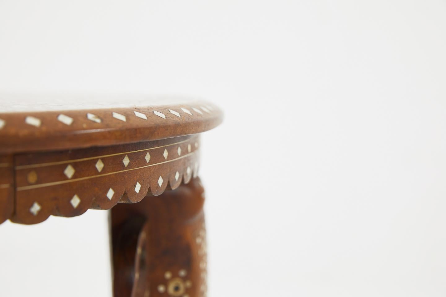 Indian Teak and Bone Inlaid Occasional Table 1