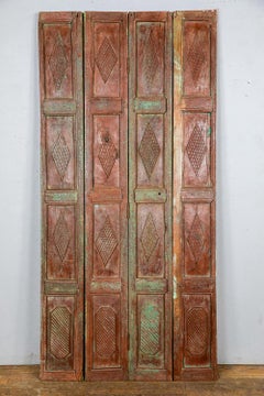 Indian Teak Bifold Panelled Doors, 19th Century