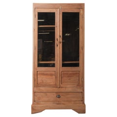 Indian Teak Glass Front Almirah Cabinet with Drawers and Interior Shelving