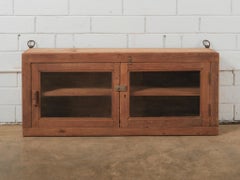 Indian Teak Wood Wall Cabinet with Glass Doors and Original Hardware