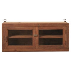 Indian Teak Wood Wall Cabinet with Glass Doors and Original Hardware