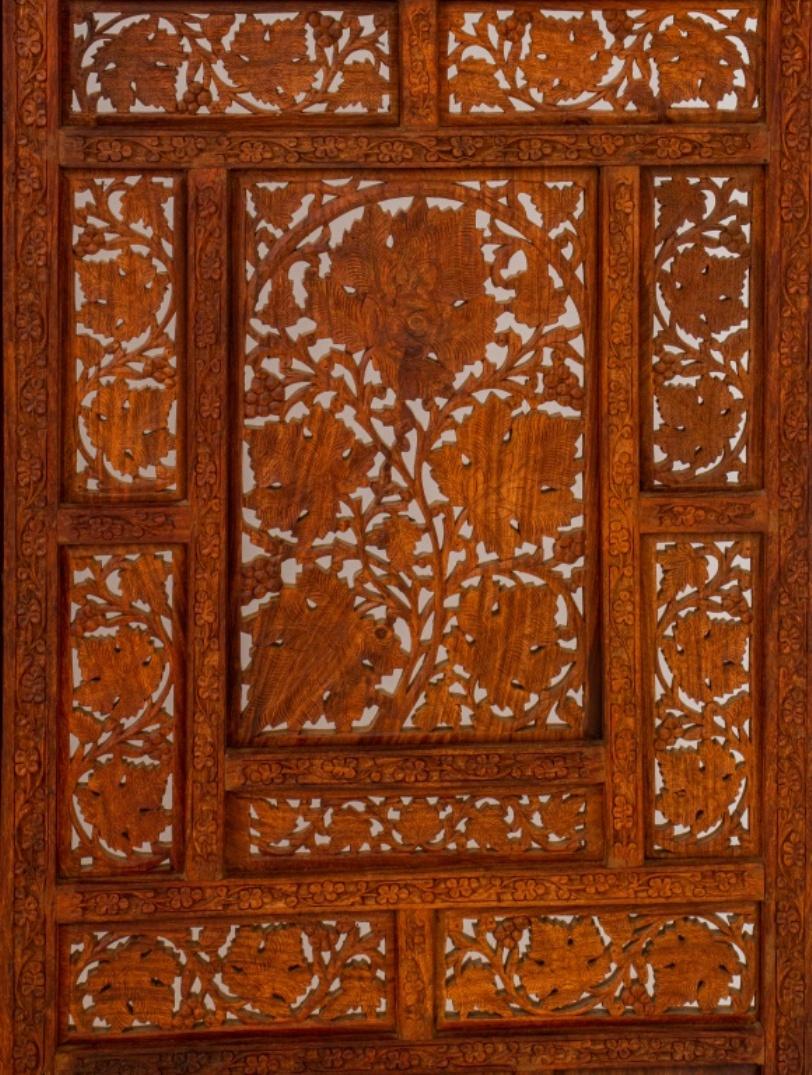 Indian Teakwood Reticulated four panel screen or room divider n in the 