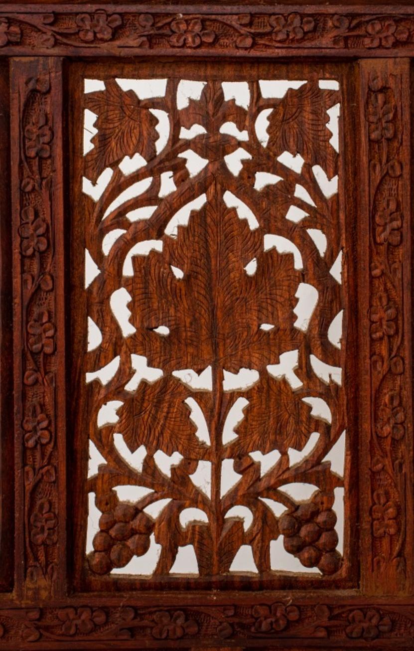 Anglo-Indian Indian Teakwood Reticulated Four Panel Screen
