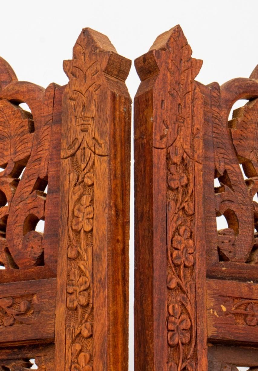 Hand-Carved Indian Teakwood Reticulated Four Panel Screen