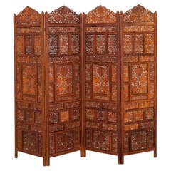 Indian Teakwood Reticulated Four Panel Screen