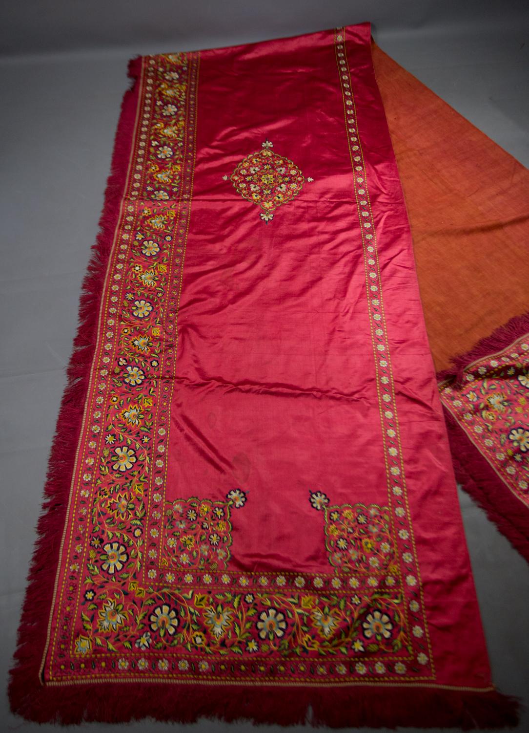 Indian Tent Or Long Embroidered Satin Valance in Mughal Style- 19th century For Sale 5