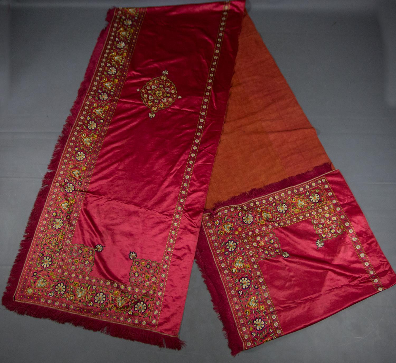 Indian Tent Or Long Embroidered Satin Valance in Mughal Style- 19th century For Sale 1