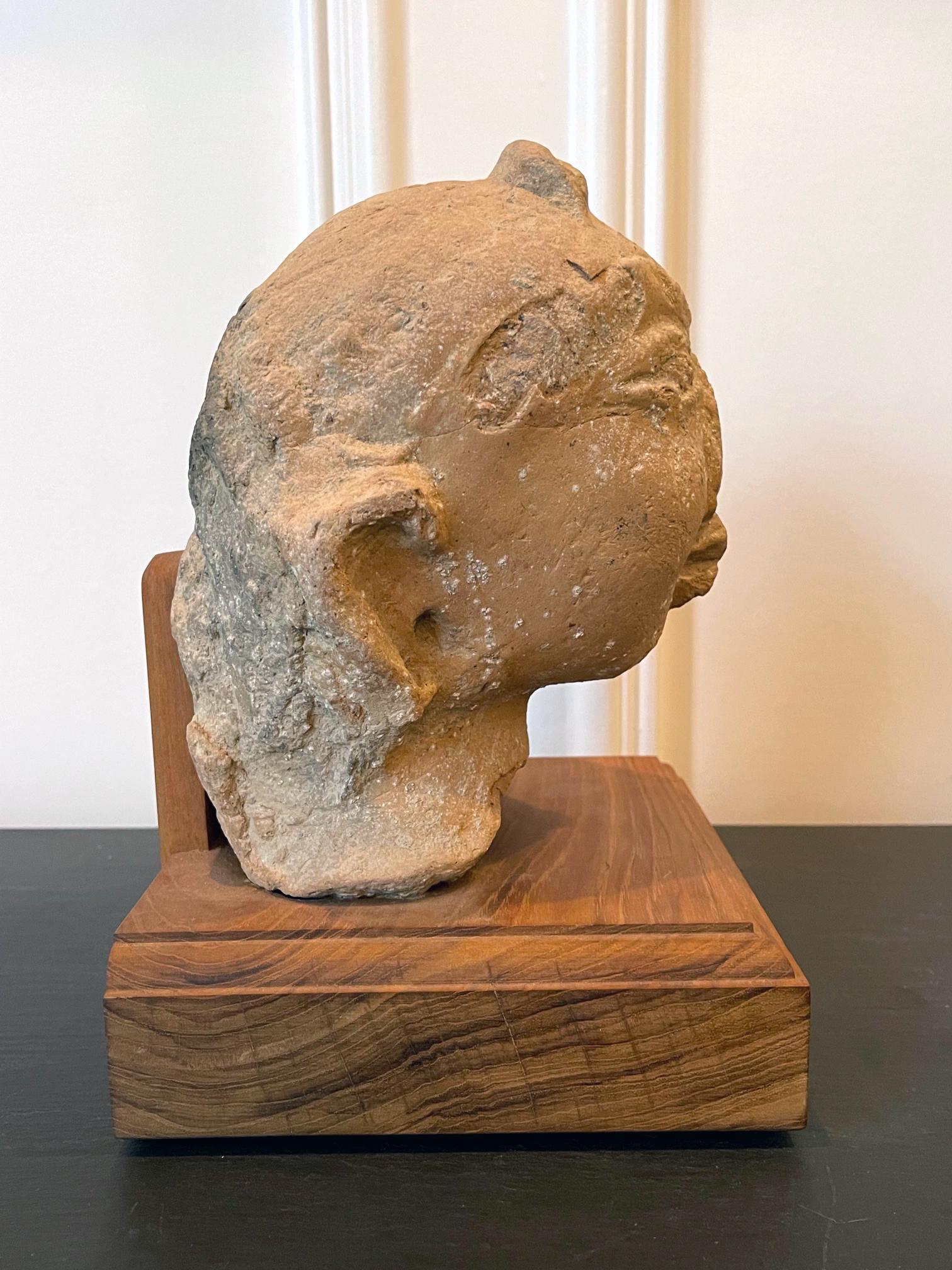 18th Century and Earlier Indian Terracotta Sculpted Head Gupta Period For Sale