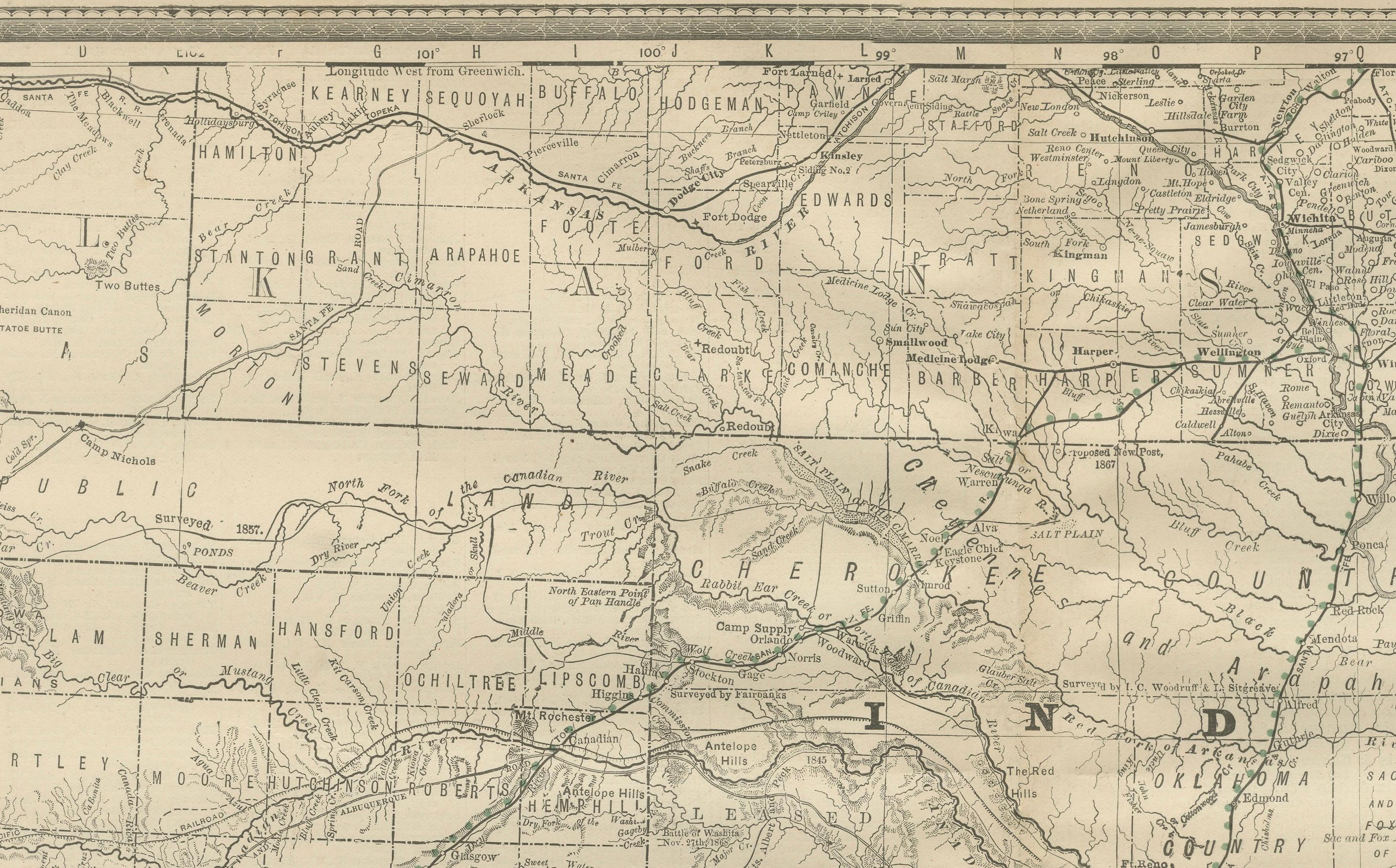 Inciso Mappa del Territorio Indiano 1888 - Rand McNally Litografia antica in vendita