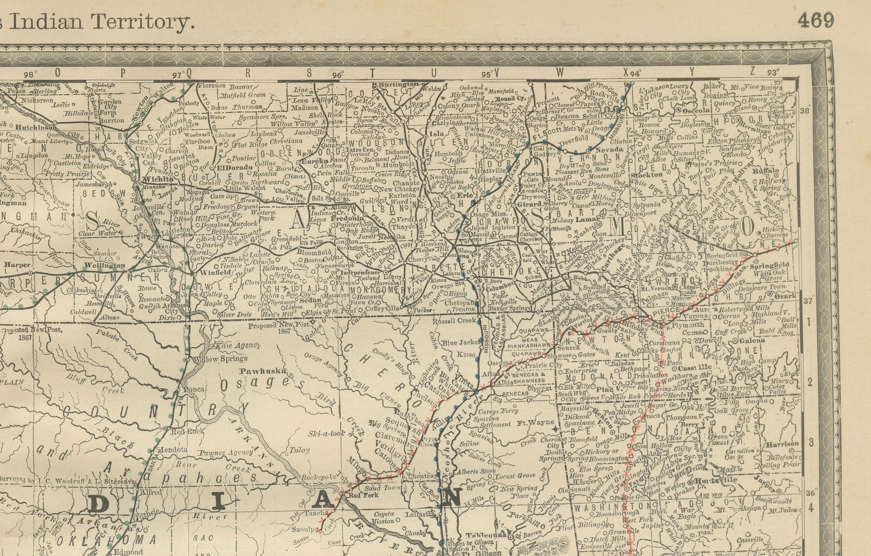 Mappa del Territorio Indiano 1888 - Rand McNally Litografia antica In condizioni buone in vendita a Langweer, NL