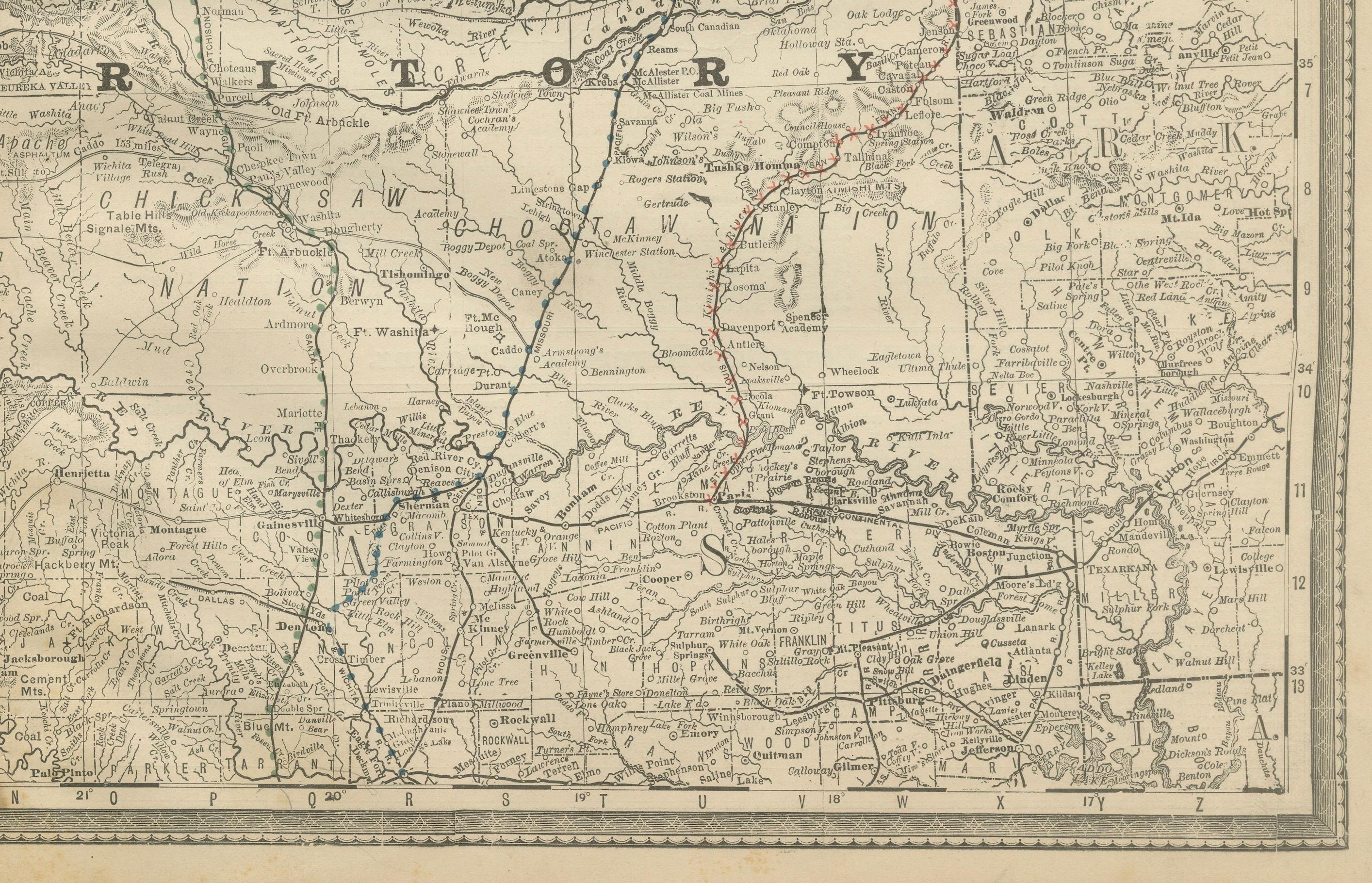 XIX secolo Mappa del Territorio Indiano 1888 - Rand McNally Litografia antica in vendita