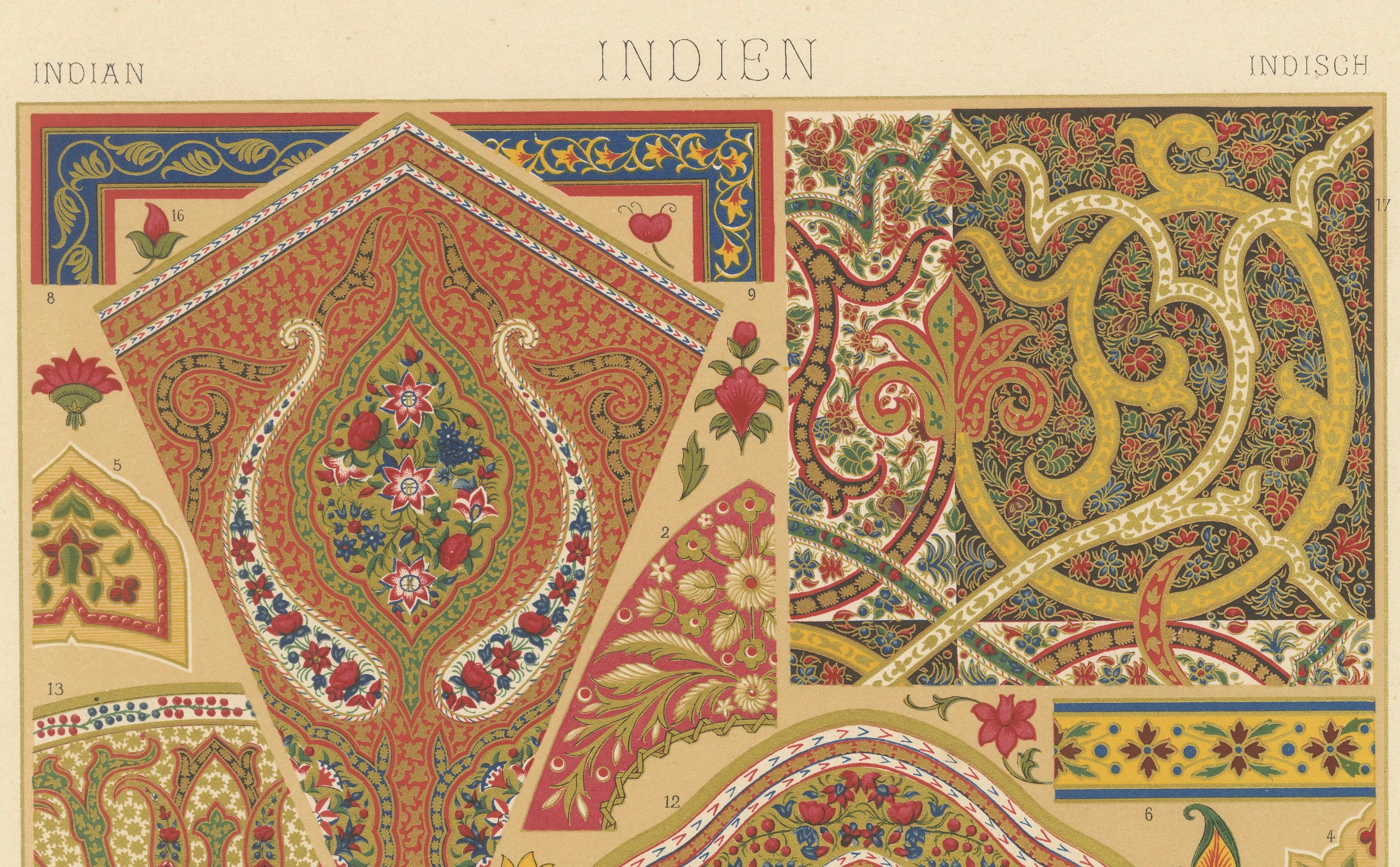 19th Century Indian Textile and Decorative Motifs – Floral & Paisley Patterns, Pl. XIX For Sale