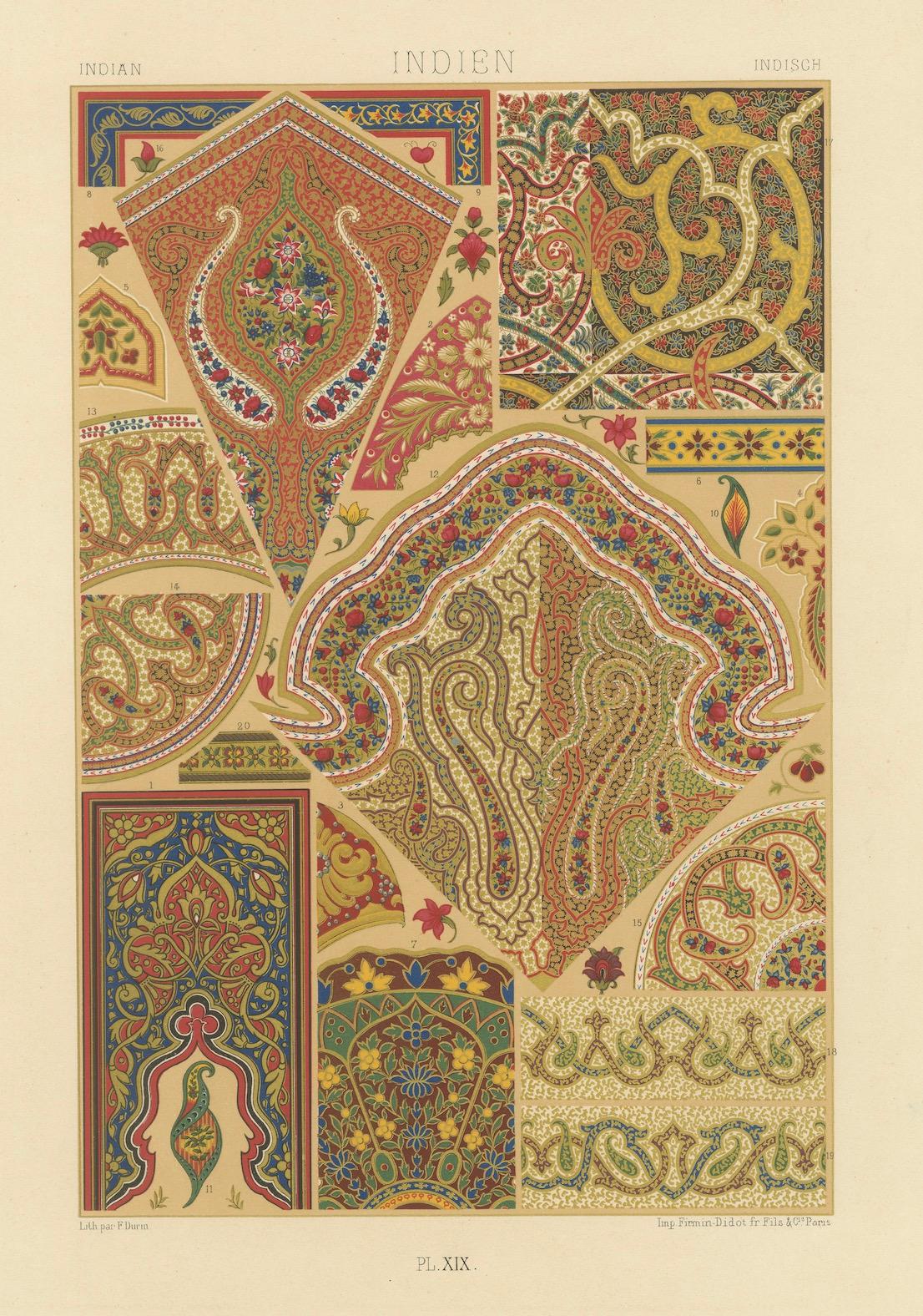 Indian Textile and Decorative Motifs – Floral & Paisley Patterns, Pl. XIX For Sale 2