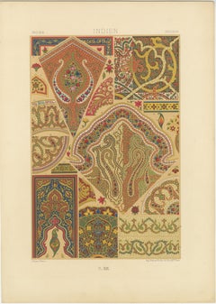 Pl. 19 Gravure ancienne d'ornements indiens par Racinet, vers 1890