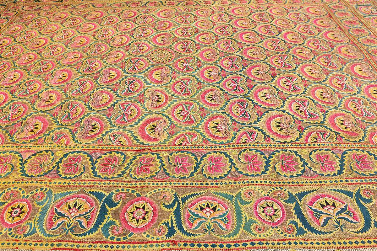 Hand-Knotted Indian Textile Deccani Silk For Sale
