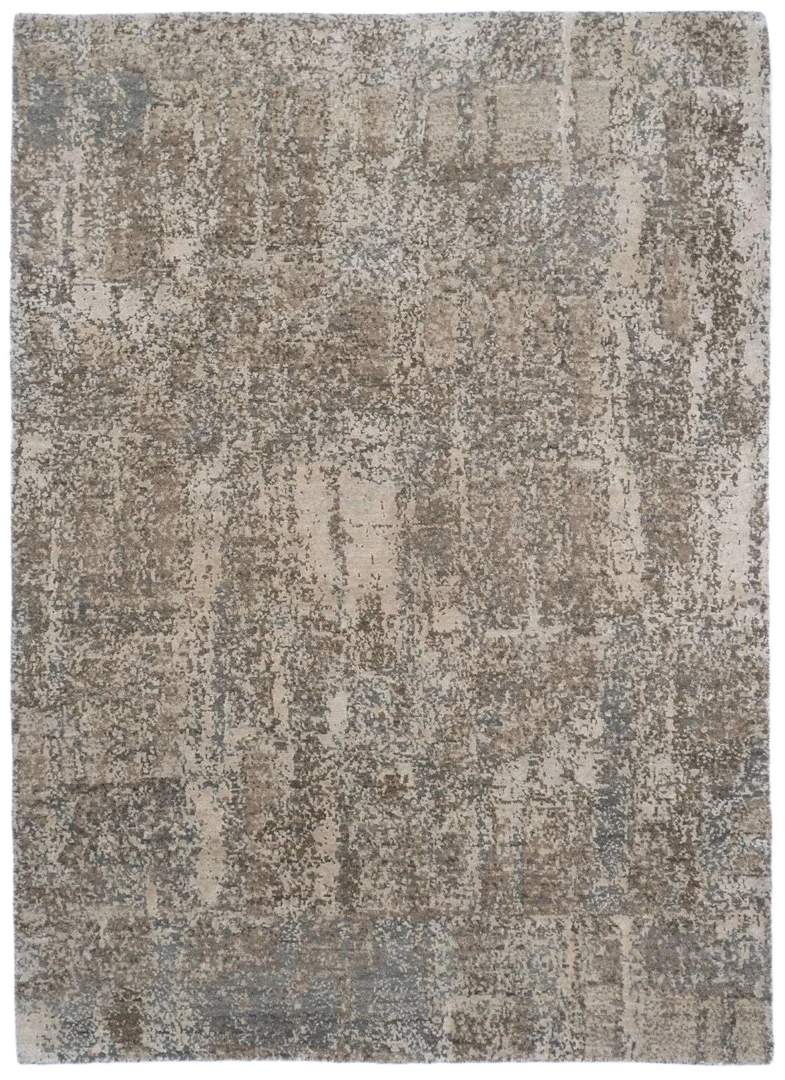 Indian Textures Transitional Hand-Knotted Wool Rug, 4'2"x5'10" For Sale