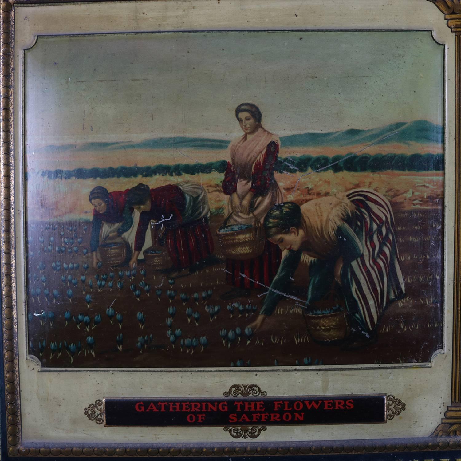 Indian Tin Lithograph Advertising Sign Manuel Albertola Saffron Exporter In Good Condition In Big Flats, NY
