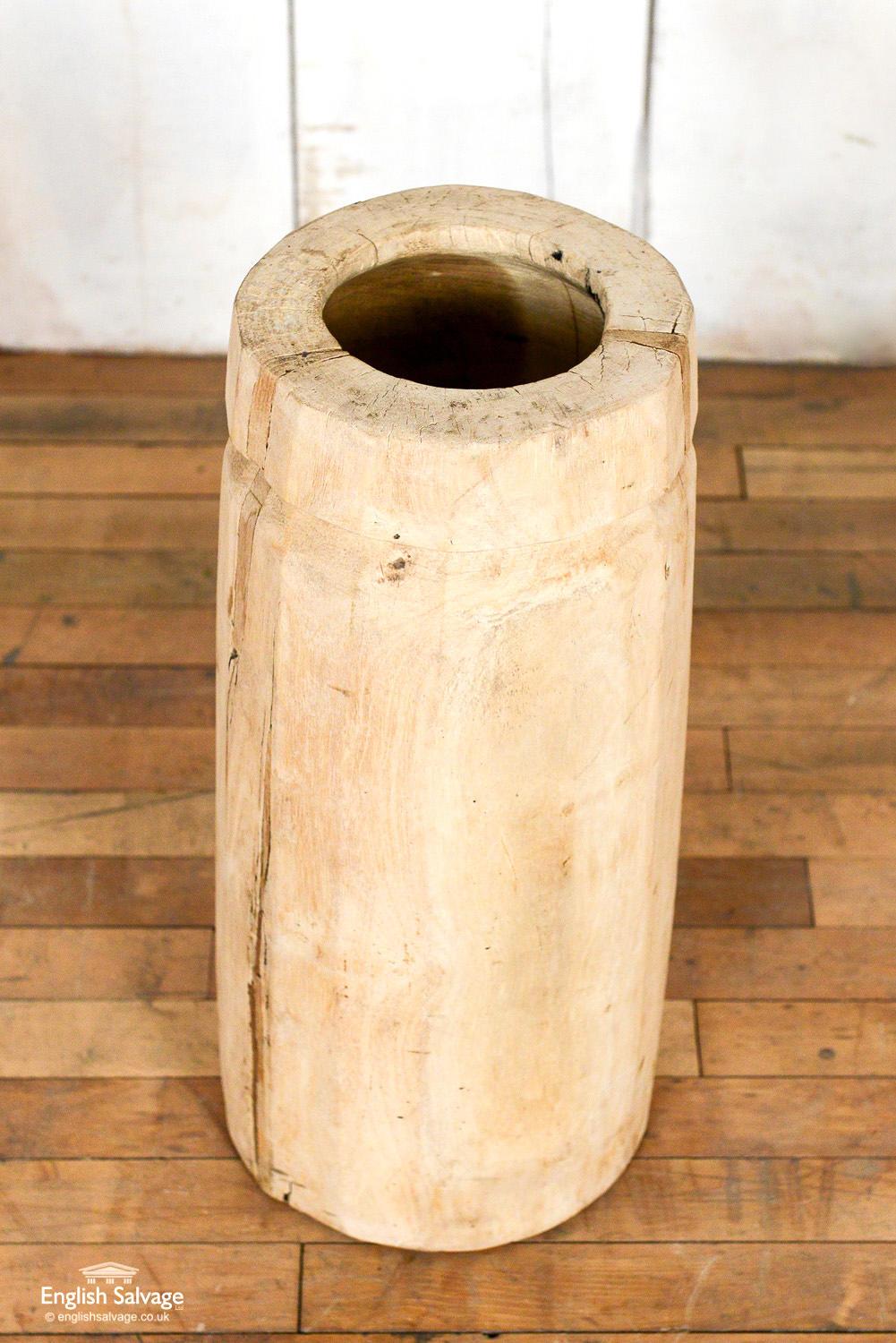 Tribal Indian hollowed out tree trunk. Would make a fantastic umbrella stand. Some splits to the wood commensurate with age.