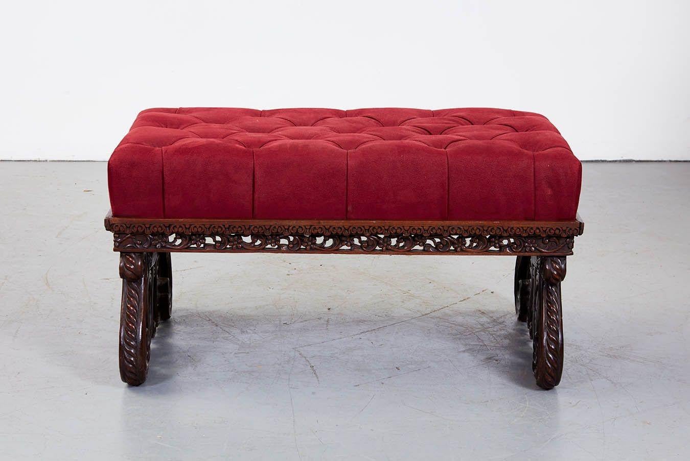 Leather Indian Tufted Peacock Ottoman For Sale