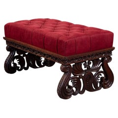 Antique Indian Tufted Peacock Ottoman