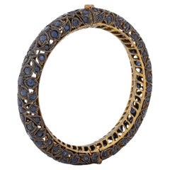 Indian Vermeil Silver Sapphire Hinged Bangle