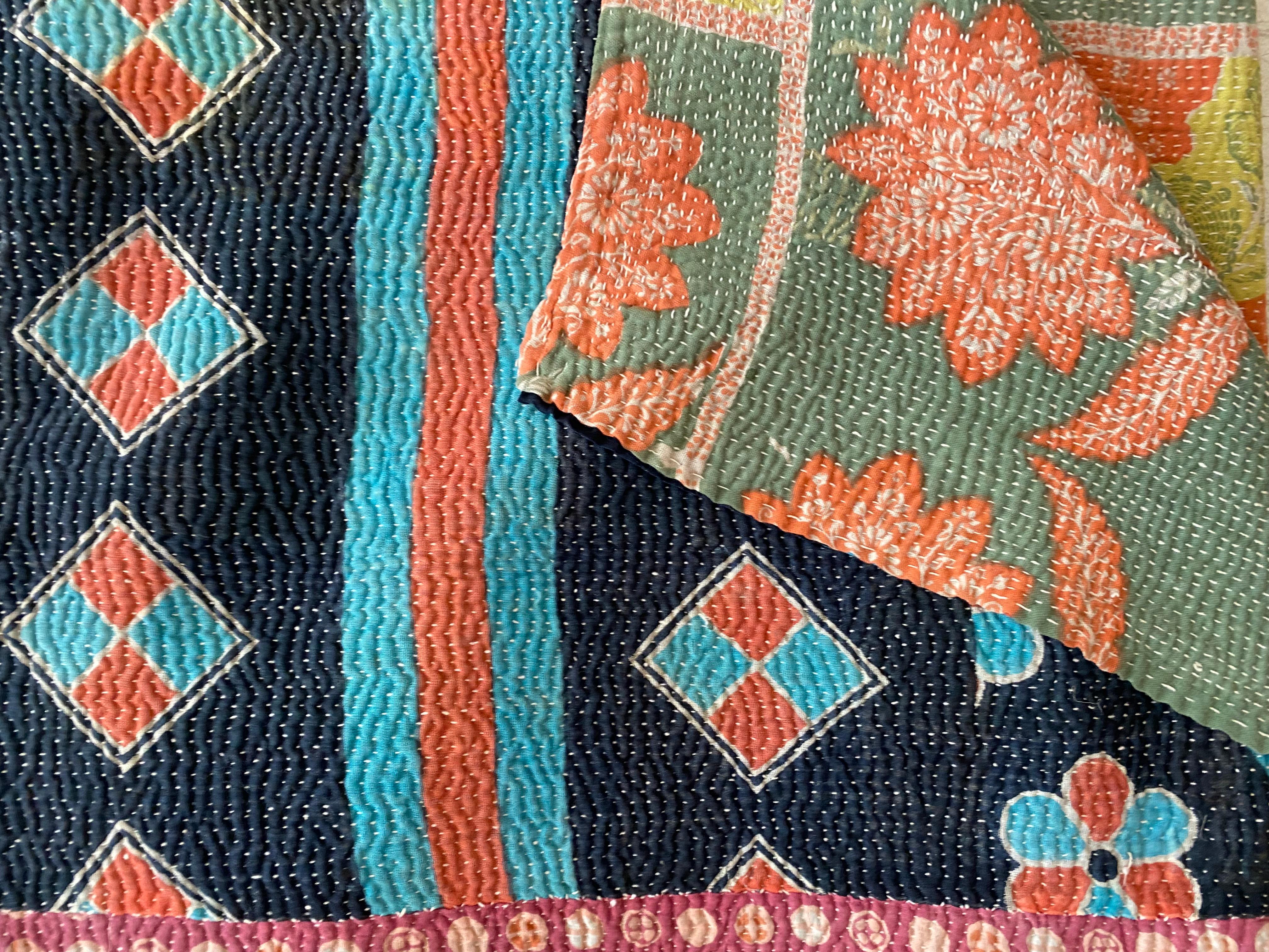 Vintage indian quilt called « kantha »
Traditional technique of block print
Very Nice bed cover or spray
Unique pièce 