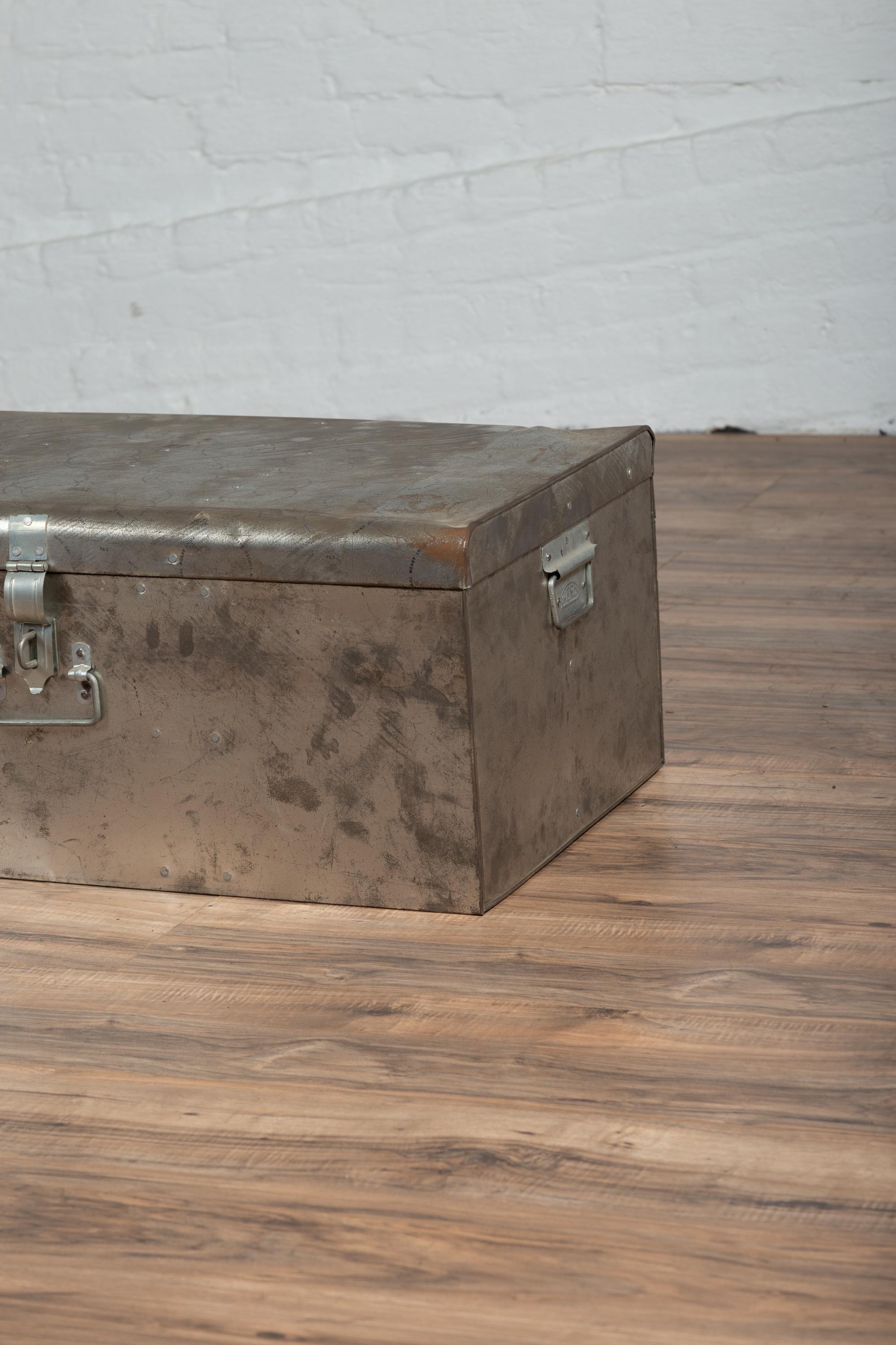 Indian Vintage Metal Tool Box with Distressed Silver Colored Finish and Handles 3