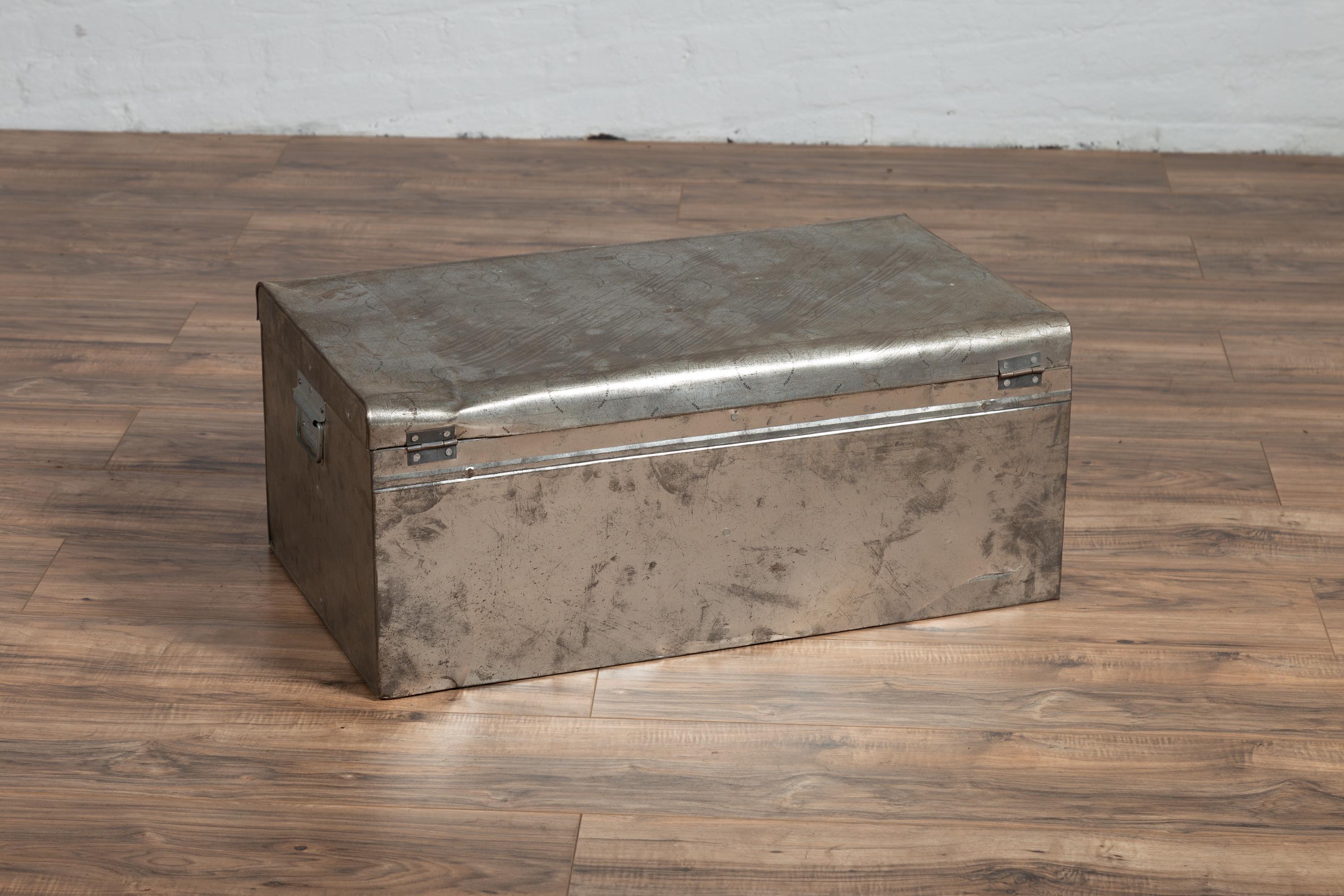 Indian Vintage Metal Tool Box with Distressed Silver Colored Finish and Handles 5