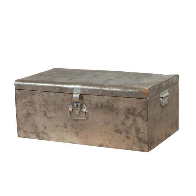 Utility Box Silver Indian Vintage Metal Tool Box with Distressed Silver Colored Finish and ...