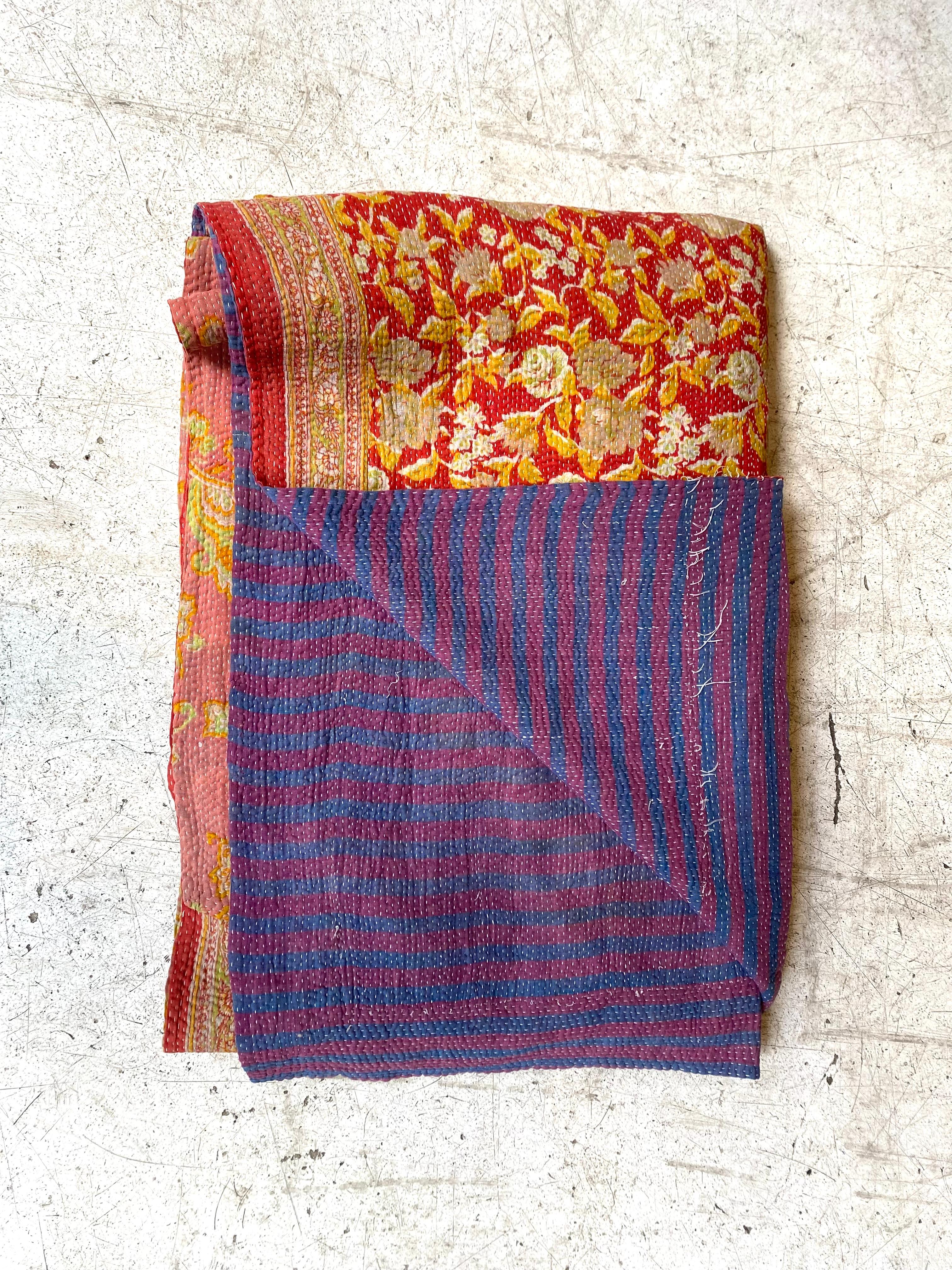 Hand-Woven Indian vintage quilt For Sale