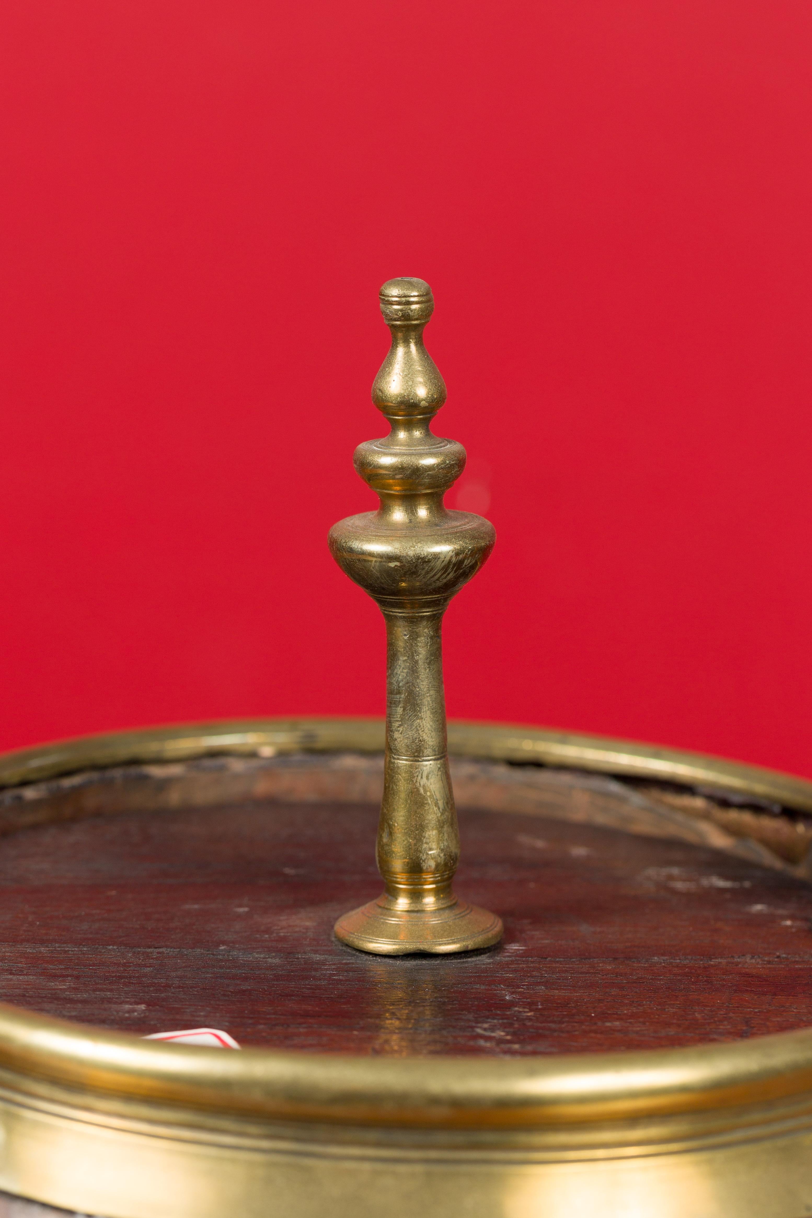 Indian Vintage Wood and Brass Lidded Bowl with Central Finial 1