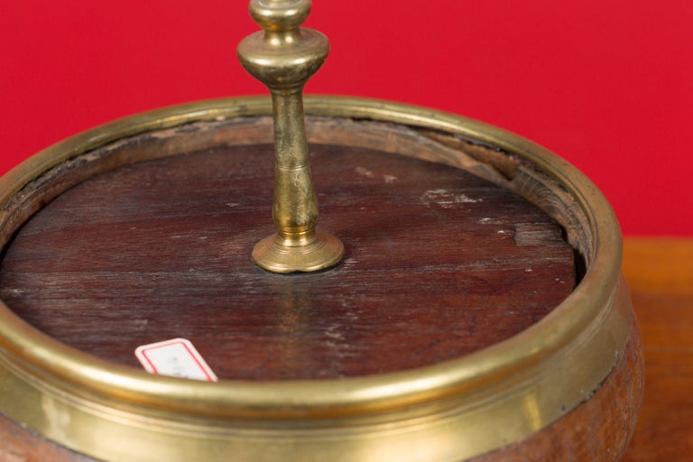 Indian Vintage Wood and Brass Lidded Bowl with Central Finial at
