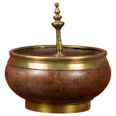 Indian Retro Wood and Brass Lidded Bowl with Central Finial