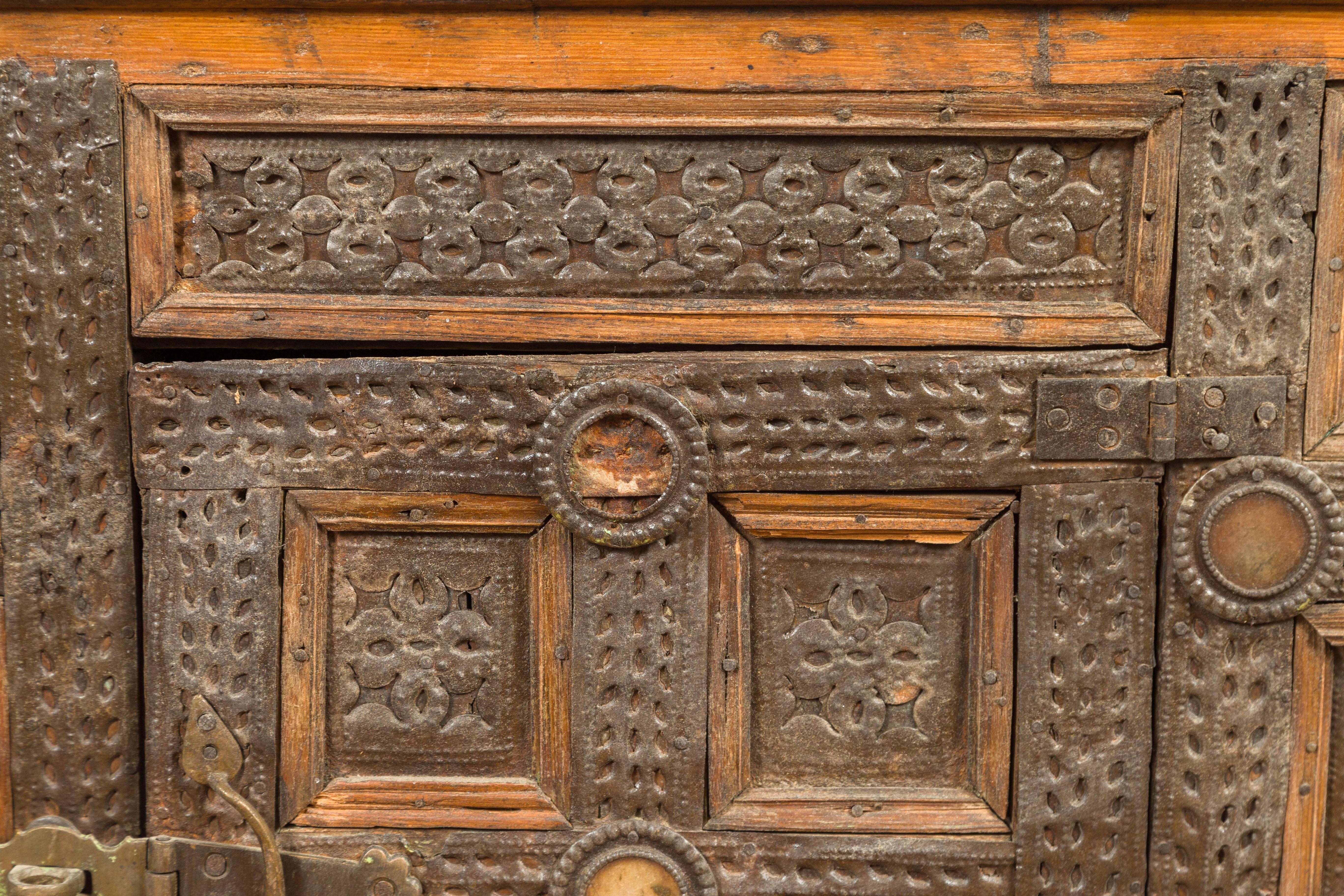 Indian Vintage Wood and Metal Cabinet with Geometric Decor 3