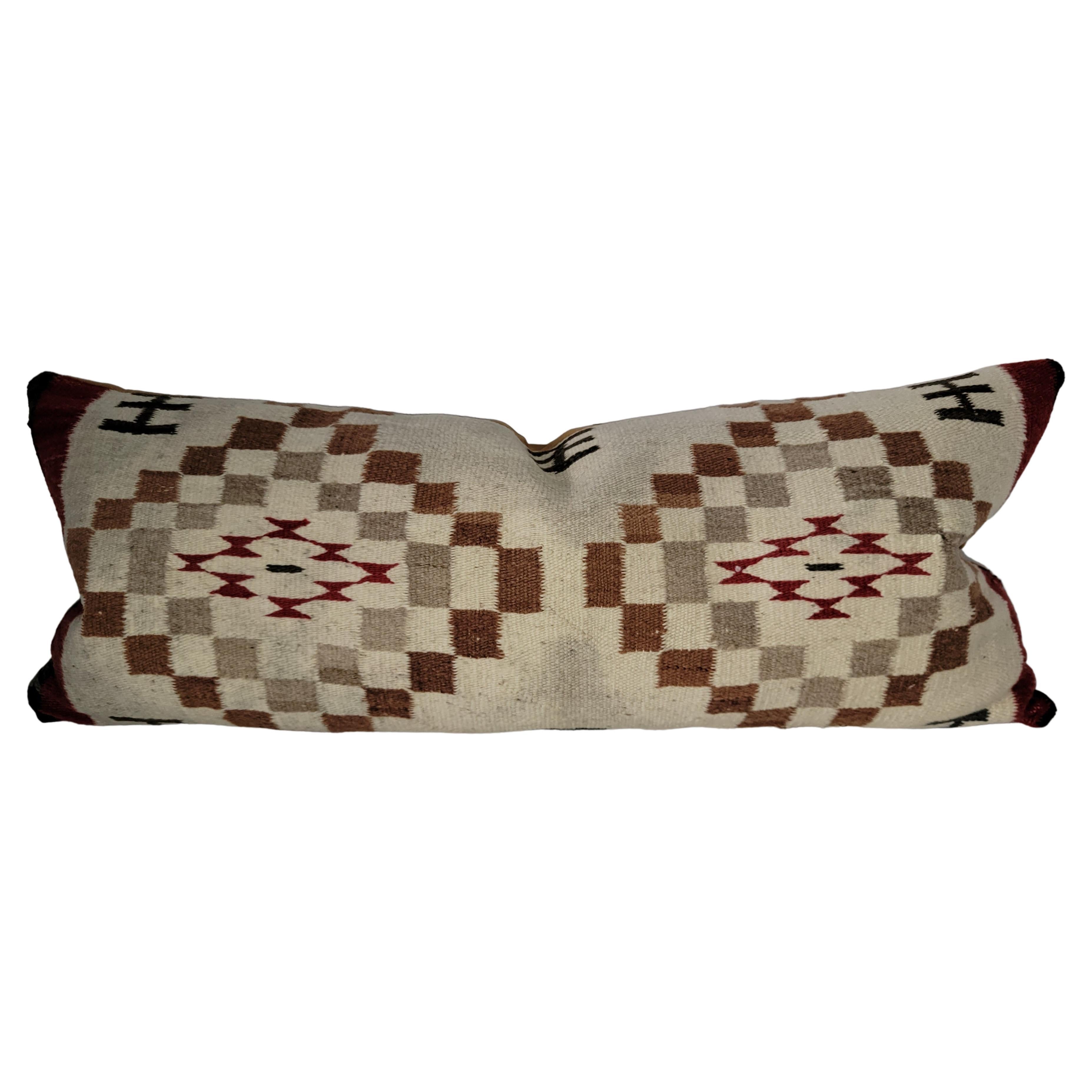 Indian Weaving Bolster Pillow. Zippered sham. Feather and down insert.