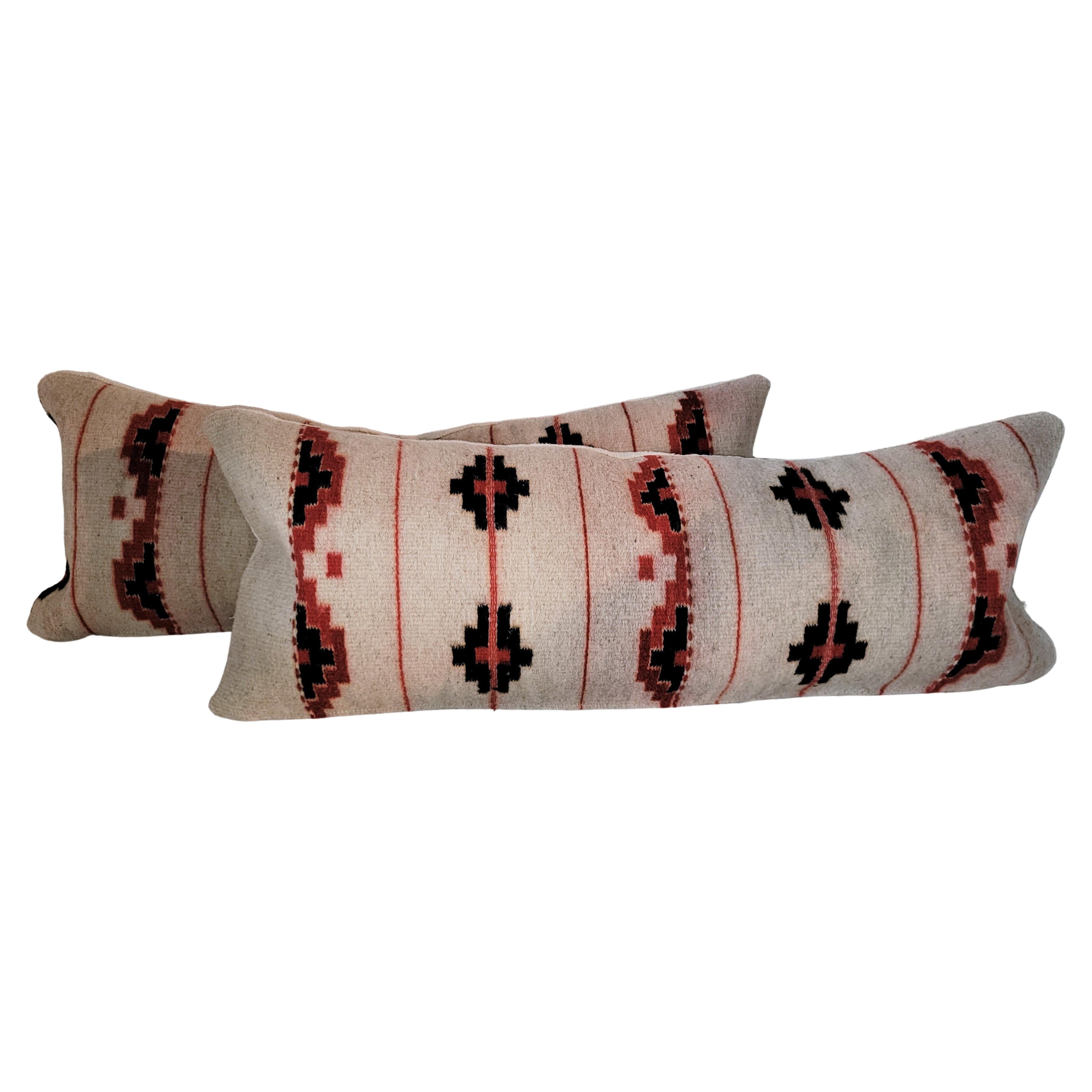 Mexican Indian Weaving Bolster Pillows, Pair For Sale