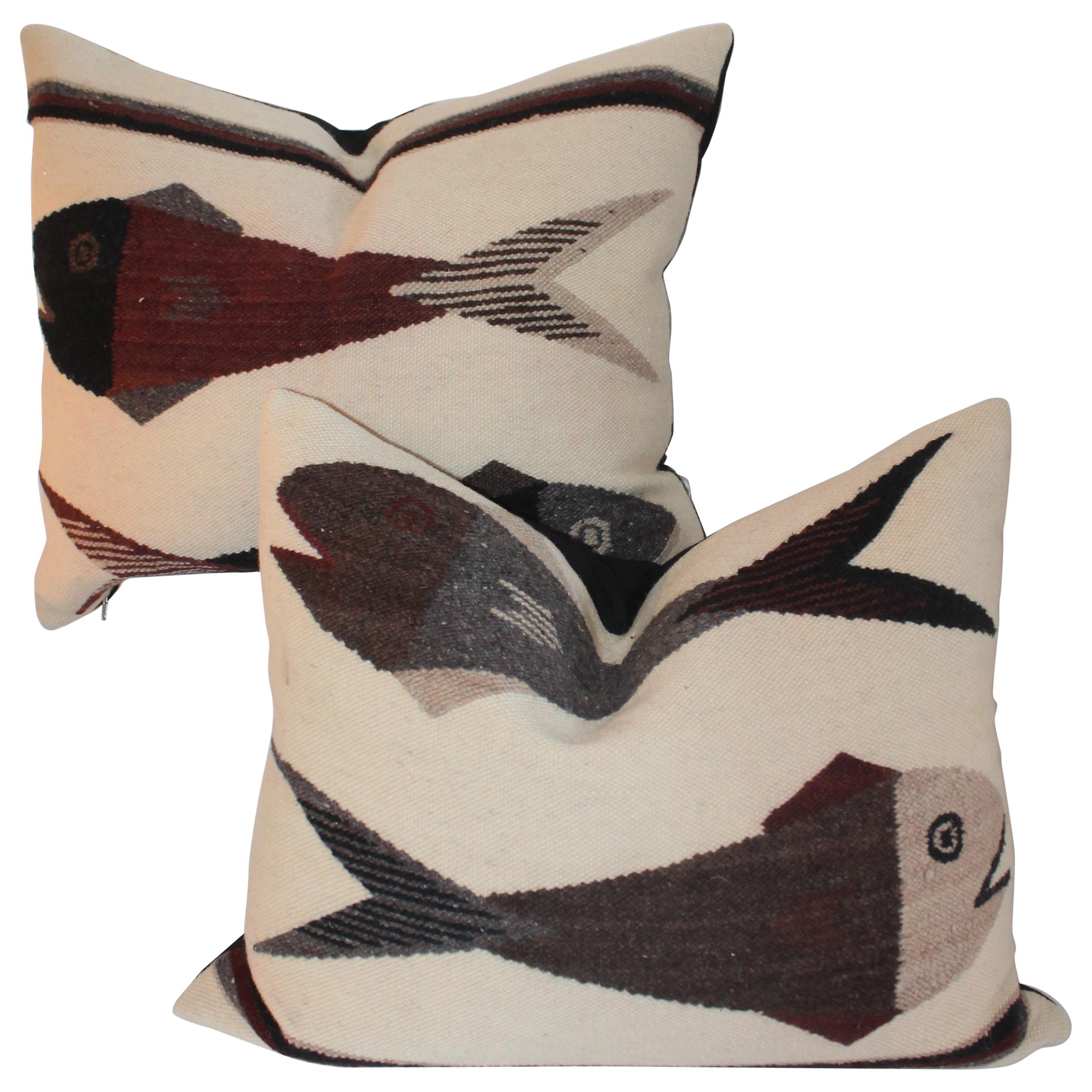 Indian Weaving Fish Pillows / Pair